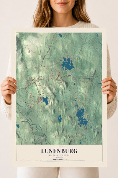 Lunenburg, Massachusetts map print - 18 x 24 archival matte print