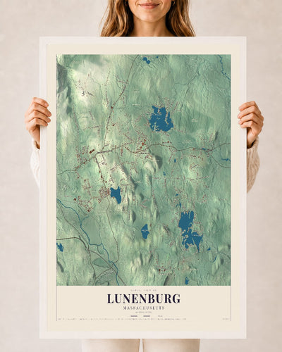 Lunenburg, Massachusetts map print - 24 x 36 white Ayous wood frame