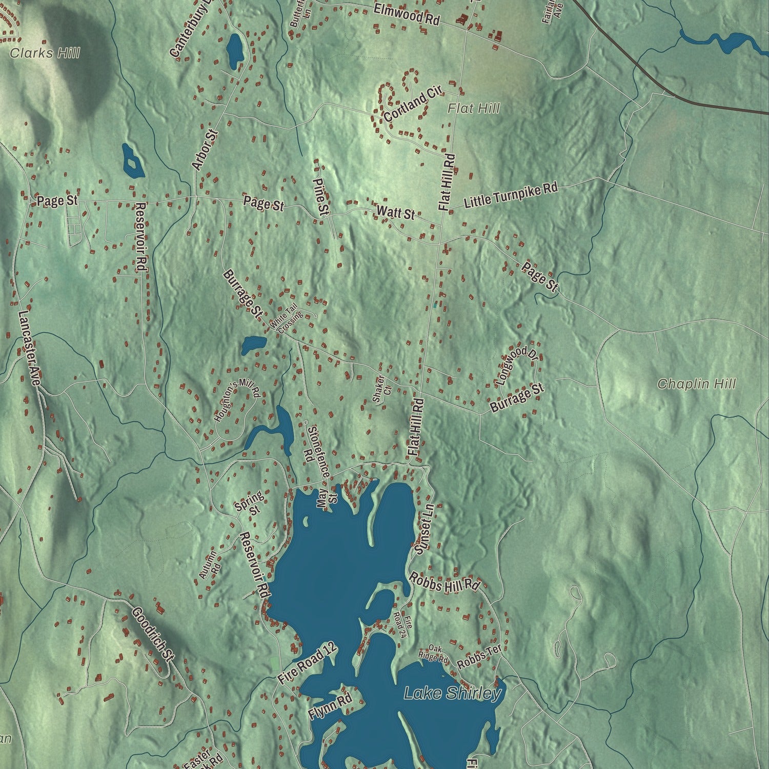 Terrain and local geography detail from the Lunenburg, Massachusetts map