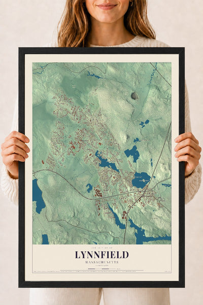 Lynnfield, Massachusetts map print - 18 x 24 black Ayous wood frame