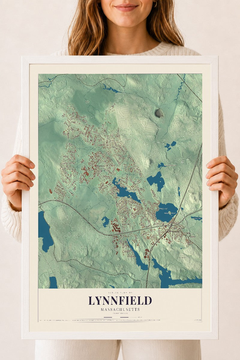 Lynnfield, Massachusetts map print - 18 x 24 white Ayous wood frame