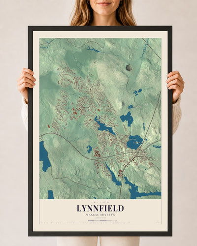Lynnfield, Massachusetts map print - 24 x 36 black Ayous wood frame