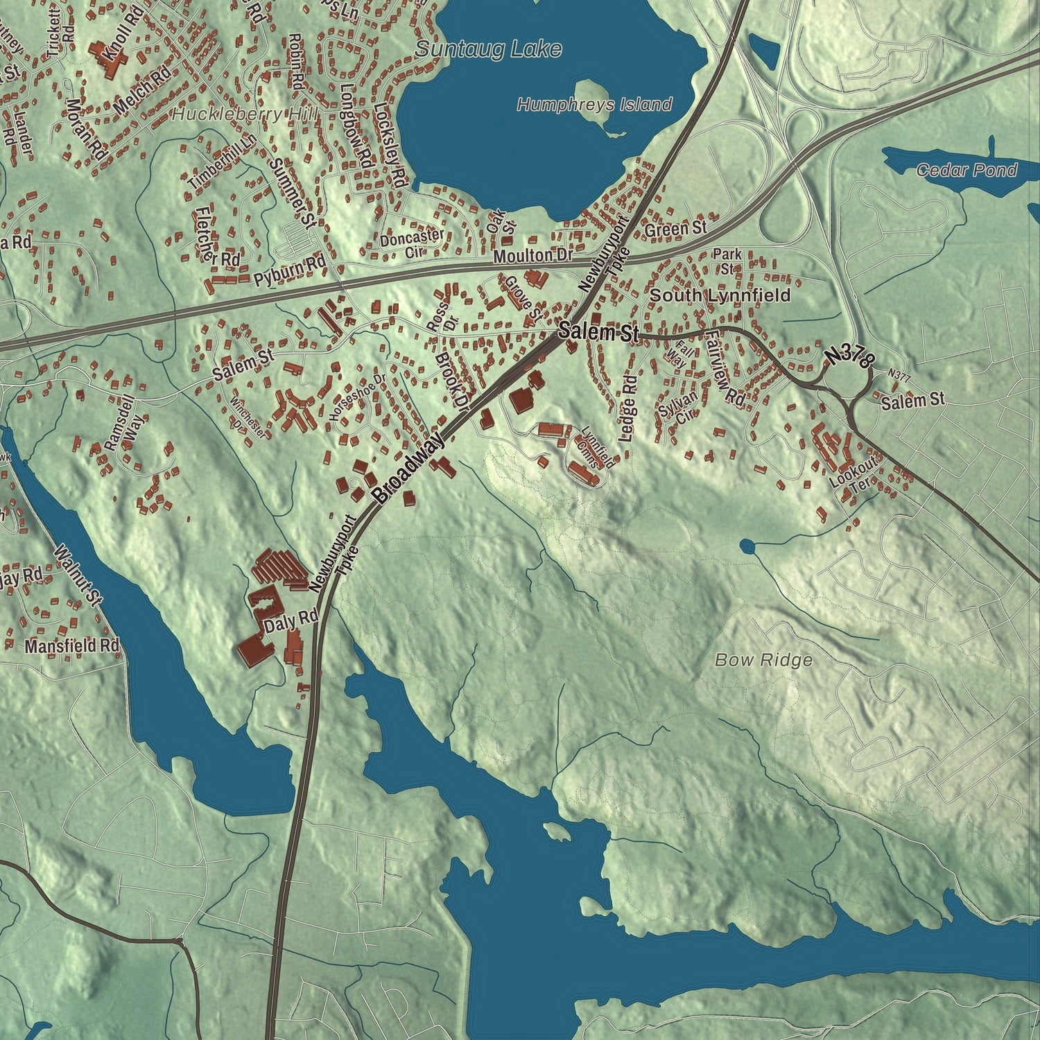 Terrain and local geography detail from the Lynnfield, Massachusetts map