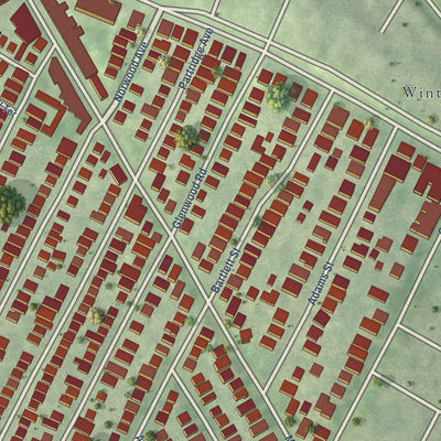 Close-up of the map of Magoun Square, Massachusetts print showing street and building detail