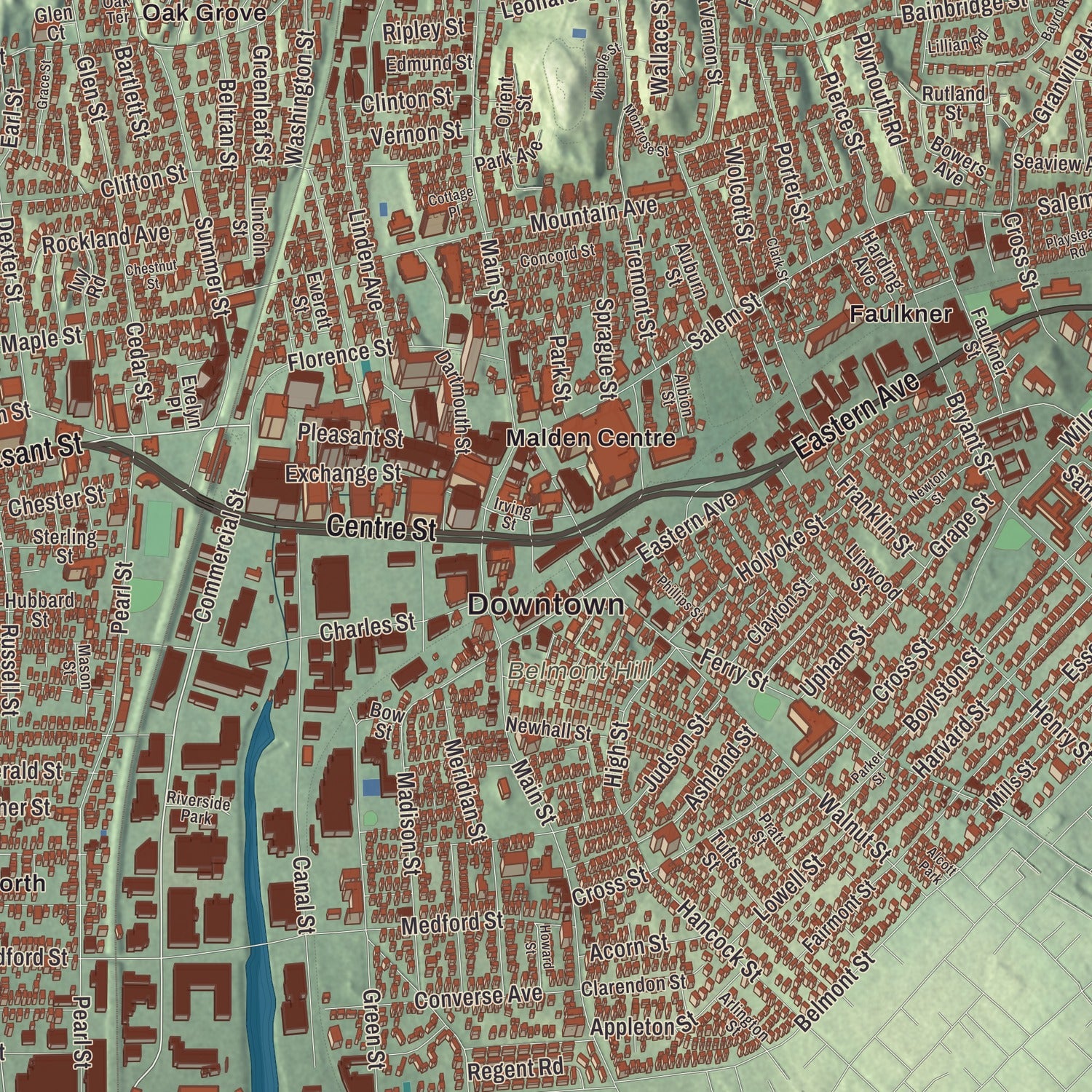 Street and neighborhood detail from the Malden, Massachusetts map