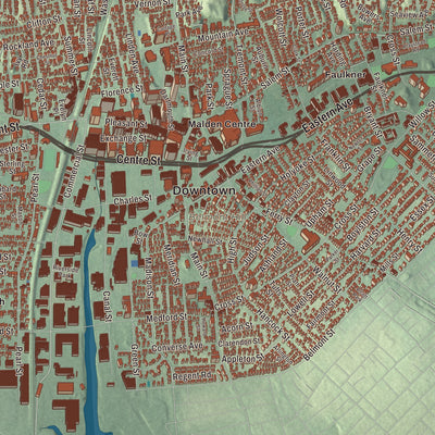 Terrain and local geography detail from the Malden, Massachusetts map