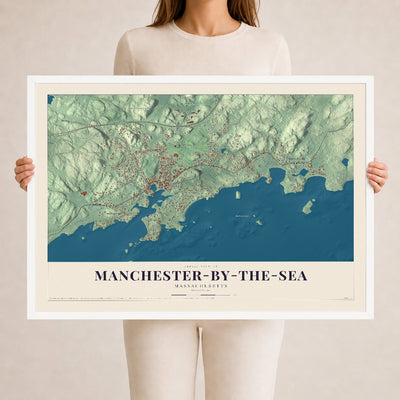 Manchester-by-the-Sea, Massachusetts map print - 24 x 36 white Ayous wood frame