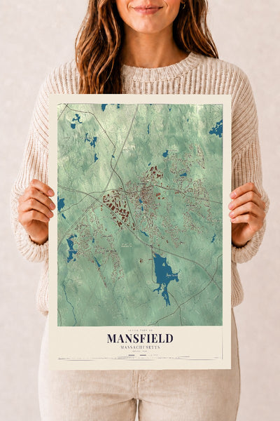 Mansfield, Massachusetts map print - 12 x 18 archival matte print