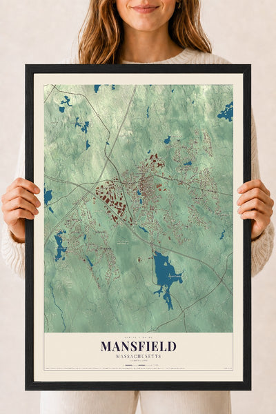 Mansfield, Massachusetts map print - 18 x 24 black Ayous wood frame