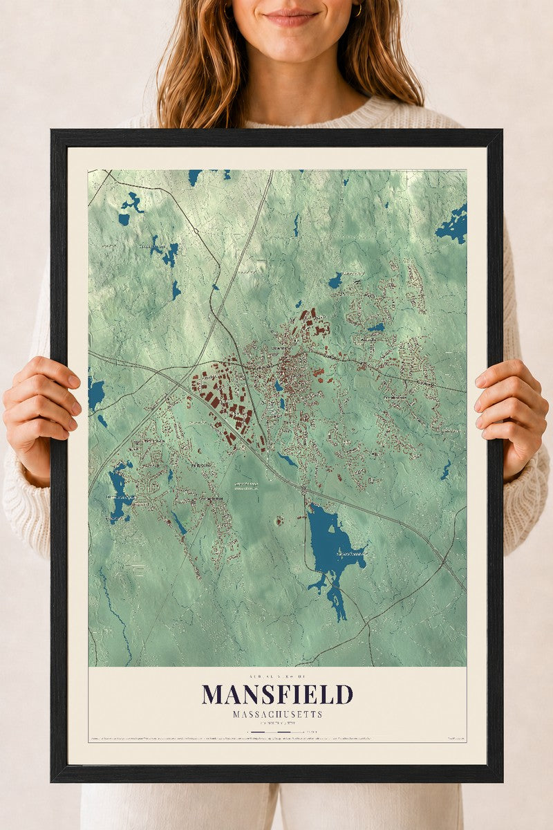 Mansfield, Massachusetts map print - 18 x 24 black Ayous wood frame
