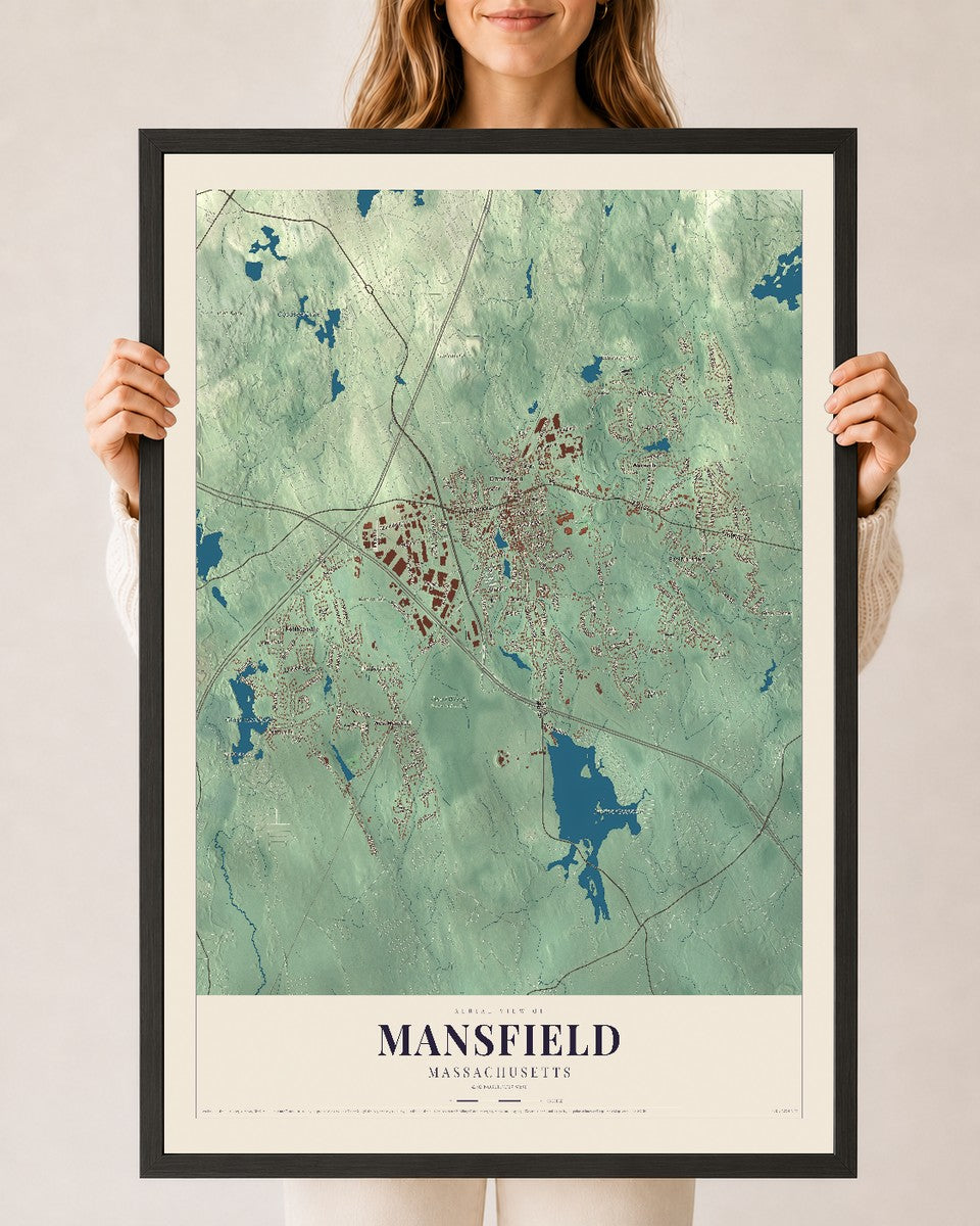 Mansfield, Massachusetts map print - 24 x 36 black Ayous wood frame