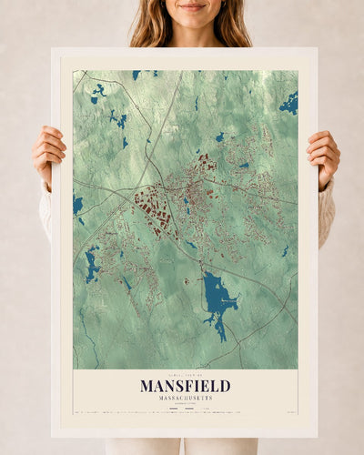 Mansfield, Massachusetts map print - 24 x 36 white Ayous wood frame