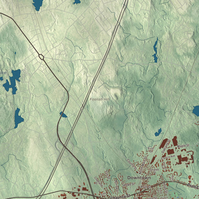 Terrain and local geography detail from the Mansfield, Massachusetts map