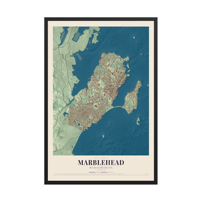Map of Marblehead, Massachusetts, 12 x 18 inch print in a black wood frame