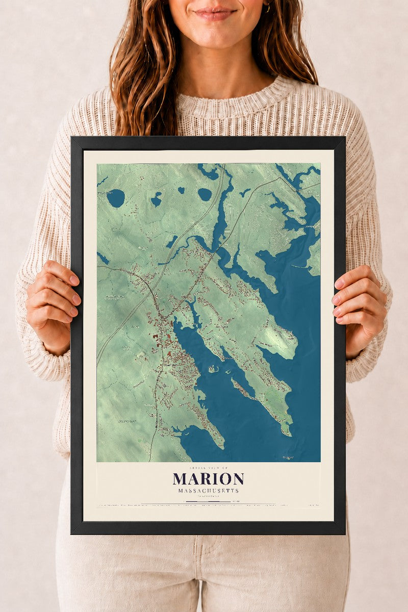 Marion, Massachusetts map print - 12 x 18 black Ayous wood frame