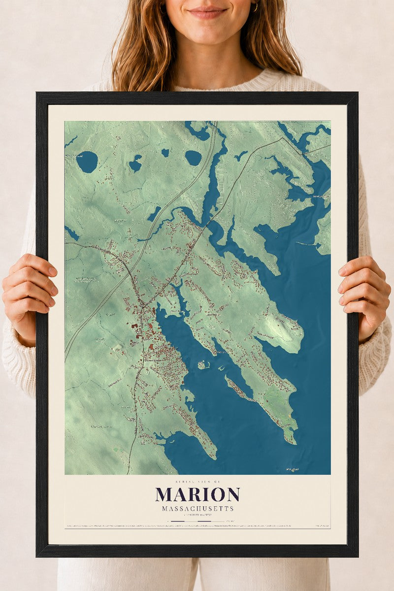 Marion, Massachusetts map print - 18 x 24 black Ayous wood frame