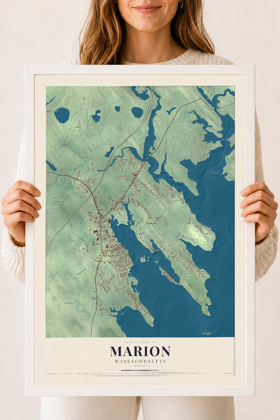 Marion, Massachusetts map print - 18 x 24 white Ayous wood frame