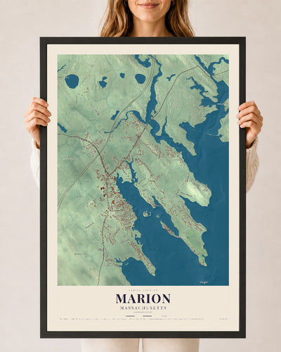 Marion, Massachusetts map print - 24 x 36 black Ayous wood frame