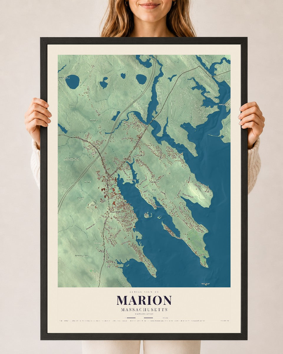 Marion, Massachusetts map print - 24 x 36 black Ayous wood frame