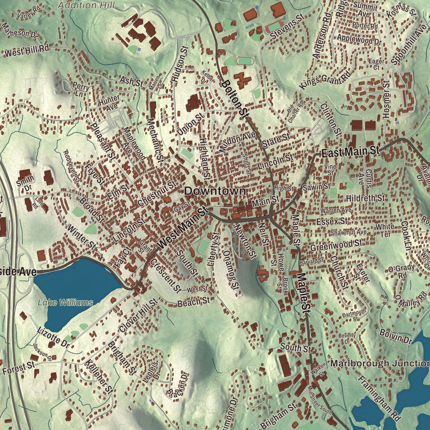 Street and neighborhood detail from the Marlborough, Massachusetts map