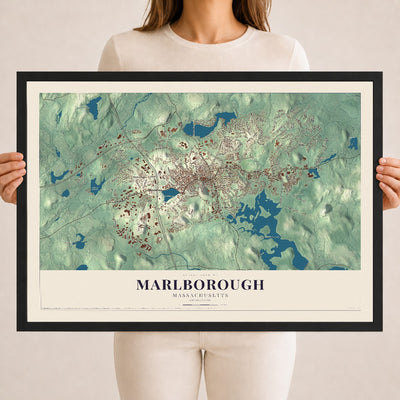 Marlborough, Massachusetts map print - 18 x 24 black Ayous wood frame