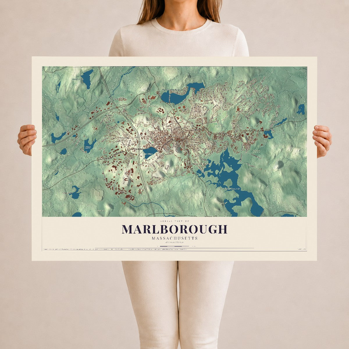 Marlborough, Massachusetts map print - 24 x 36 archival matte print