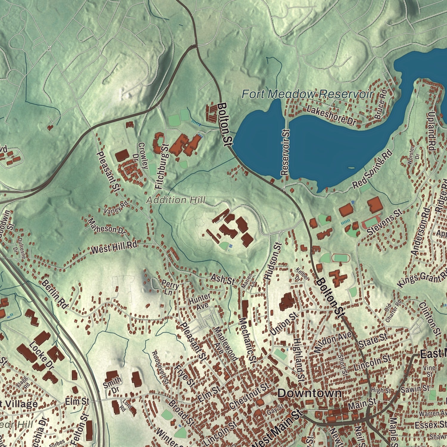 Terrain and local geography detail from the Marlborough, Massachusetts map