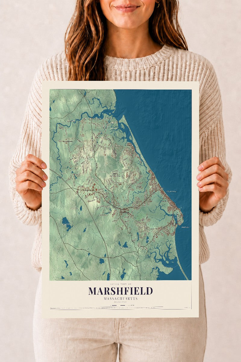 Marshfield, Massachusetts map print - 12 x 18 archival matte print