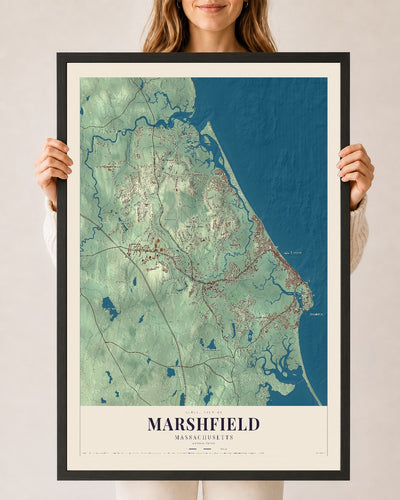 Marshfield, Massachusetts map print - 24 x 36 black Ayous wood frame