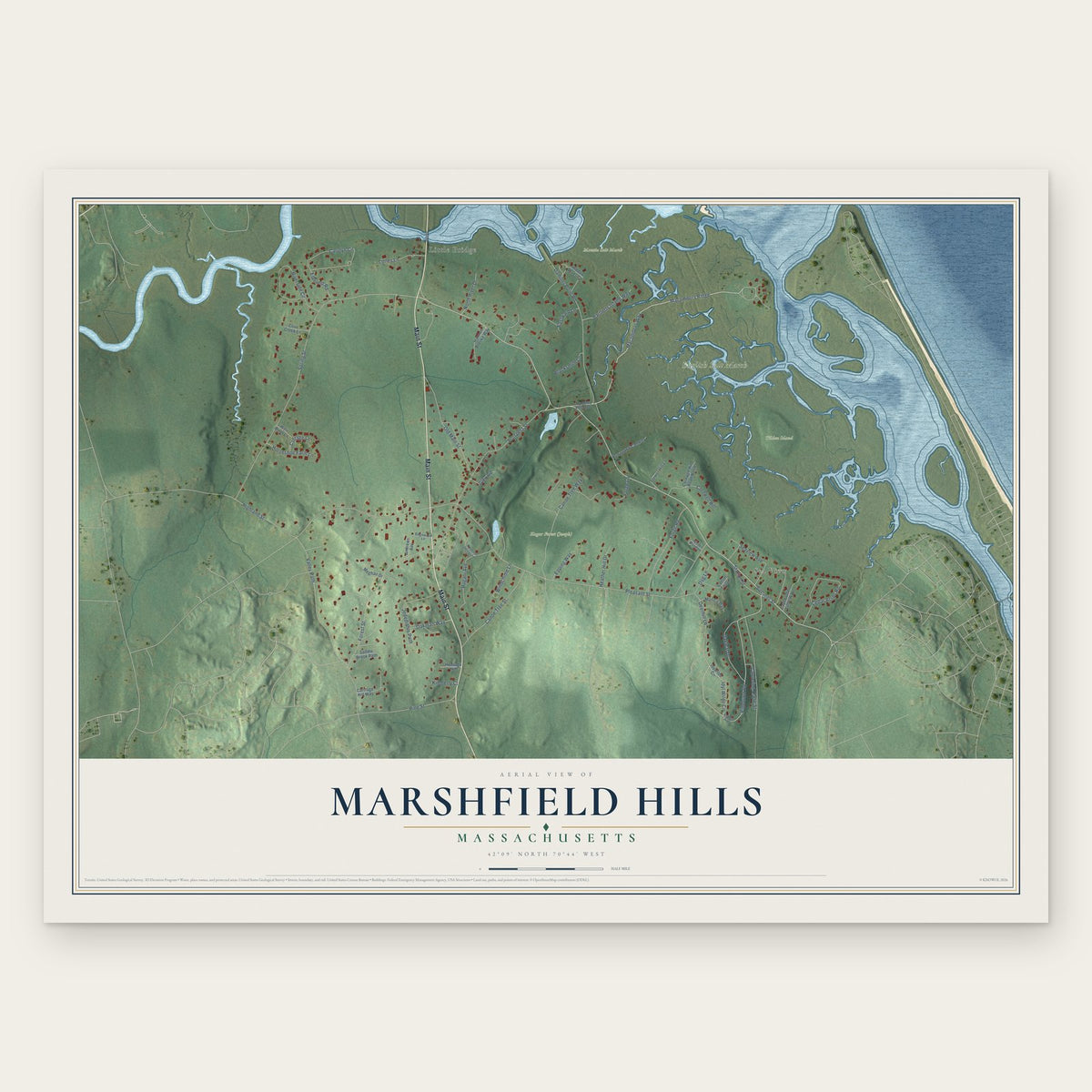Marshfield Hills, Massachusetts map print, the full design