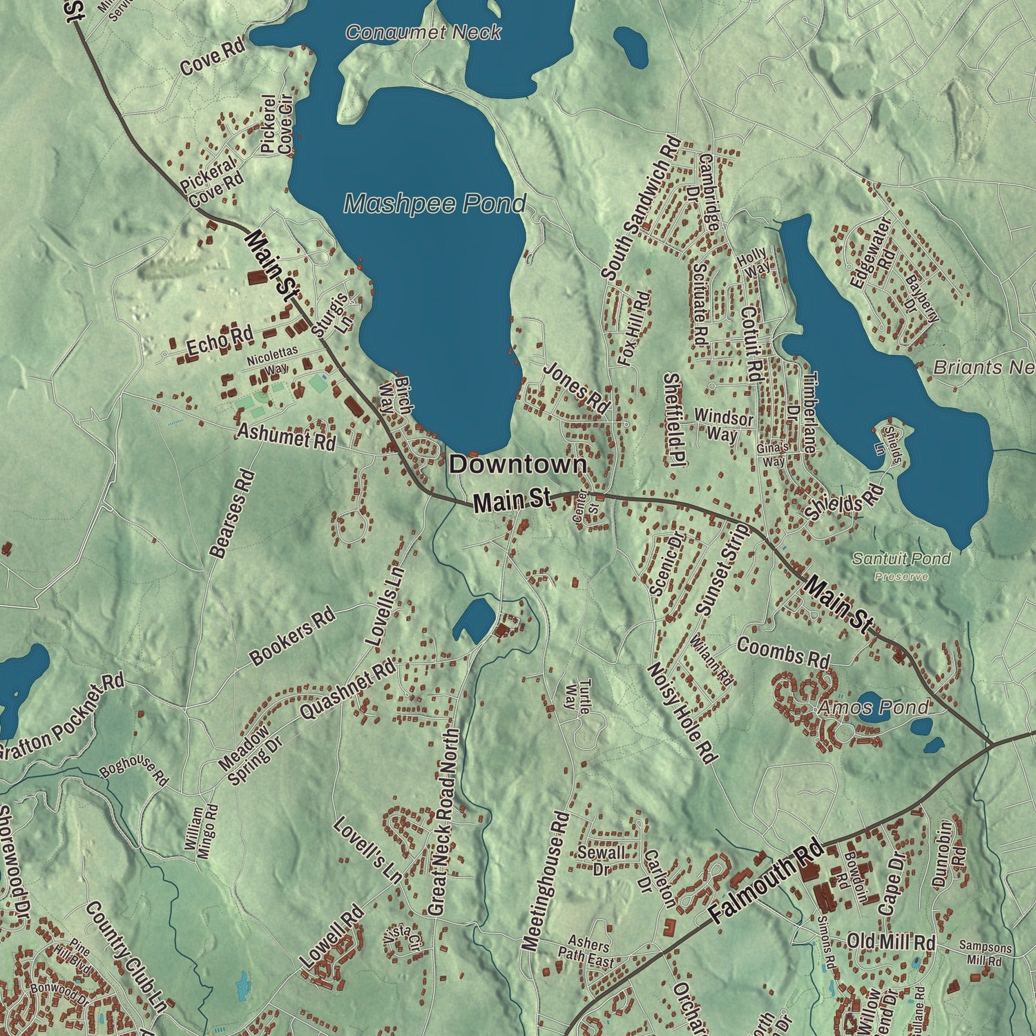 Street and neighborhood detail from the Mashpee, Massachusetts map