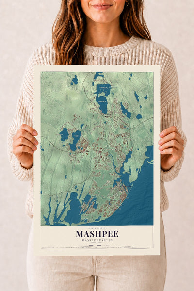 Mashpee, Massachusetts map print - 12 x 18 archival matte print