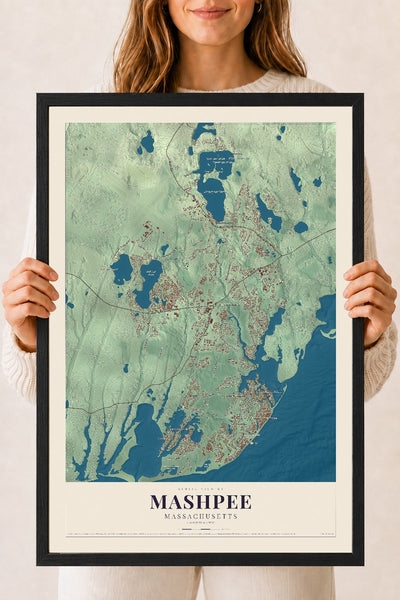 Mashpee, Massachusetts map print - 18 x 24 black Ayous wood frame