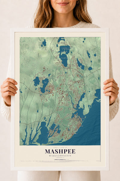 Mashpee, Massachusetts map print - 18 x 24 white Ayous wood frame