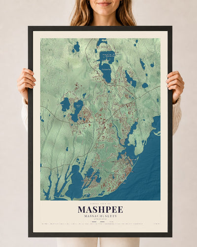 Mashpee, Massachusetts map print - 24 x 36 black Ayous wood frame