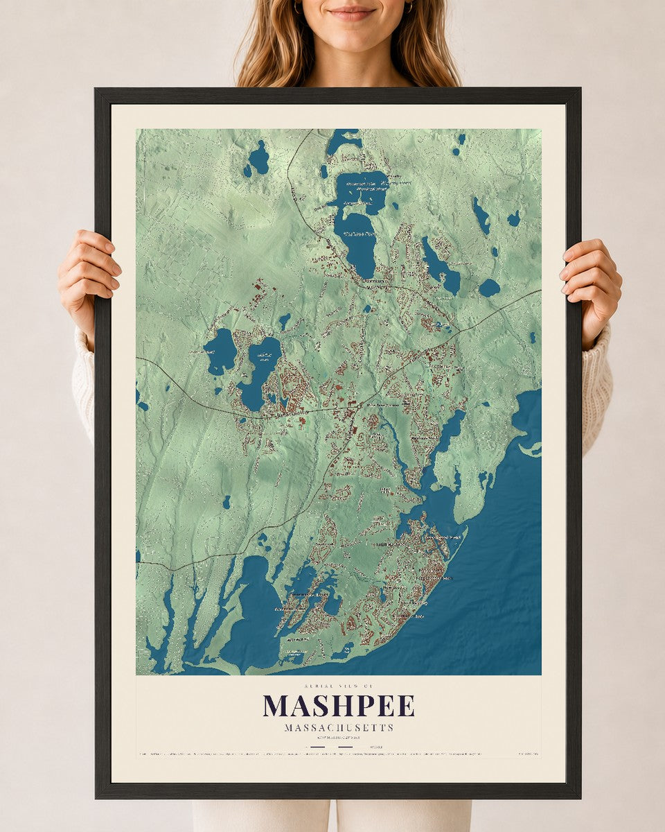Mashpee, Massachusetts map print - 24 x 36 black Ayous wood frame