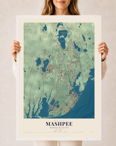 Mashpee, Massachusetts map print - 24 x 36 white Ayous wood frame