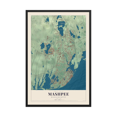Map of Mashpee, Massachusetts, 12 x 18 inch print in a black wood frame