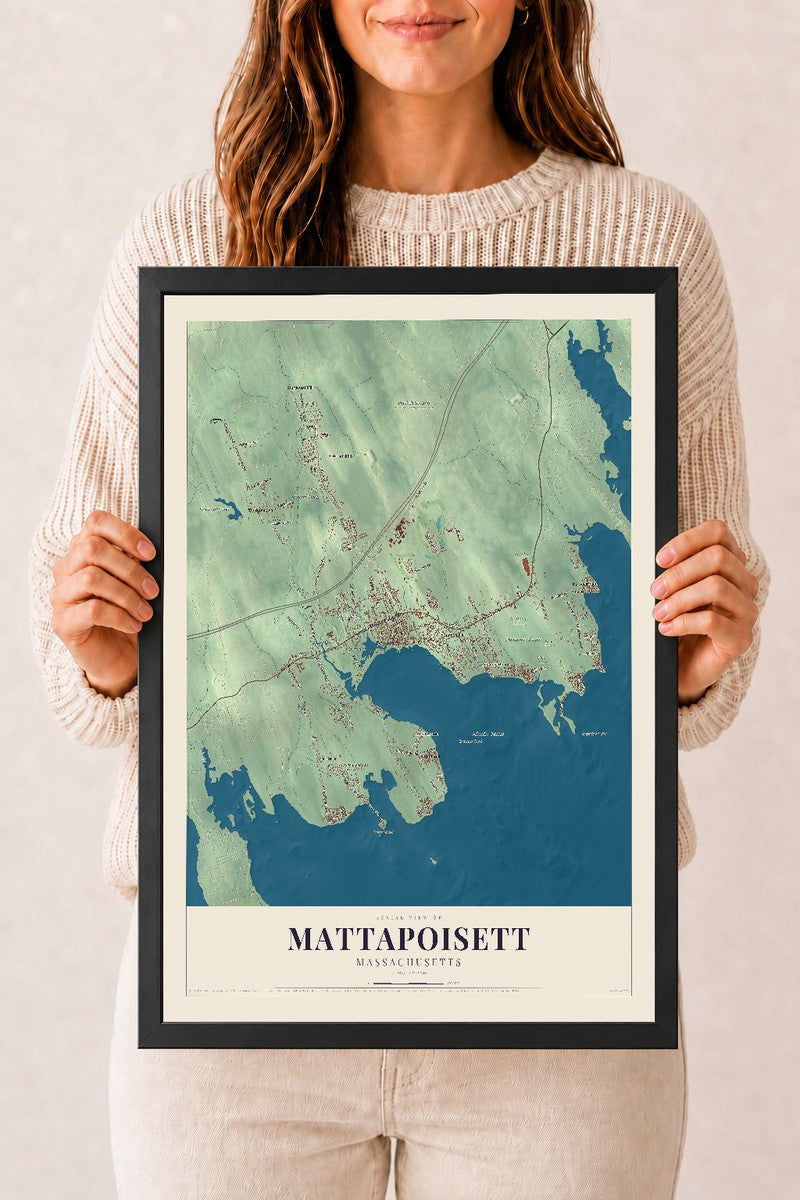 Mattapoisett, Massachusetts map print - 12 x 18 black Ayous wood frame