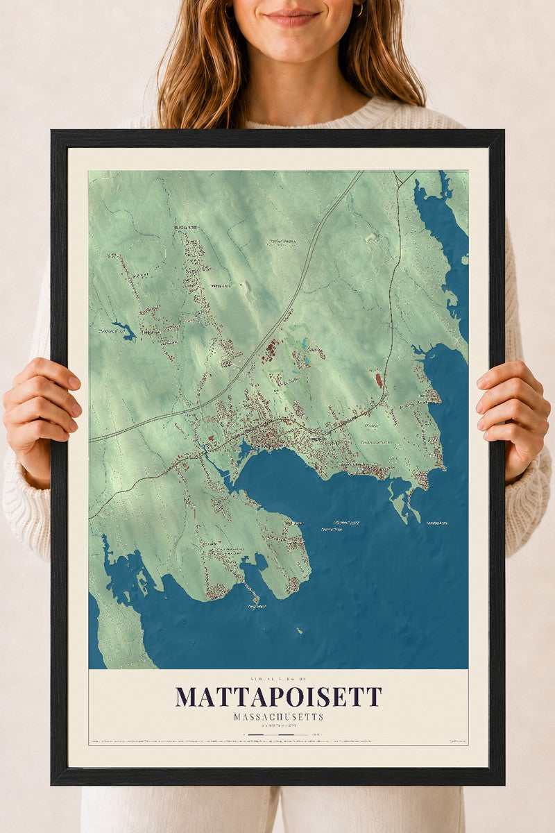 Mattapoisett, Massachusetts map print - 18 x 24 black Ayous wood frame