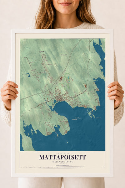 Mattapoisett, Massachusetts map print - 18 x 24 white Ayous wood frame