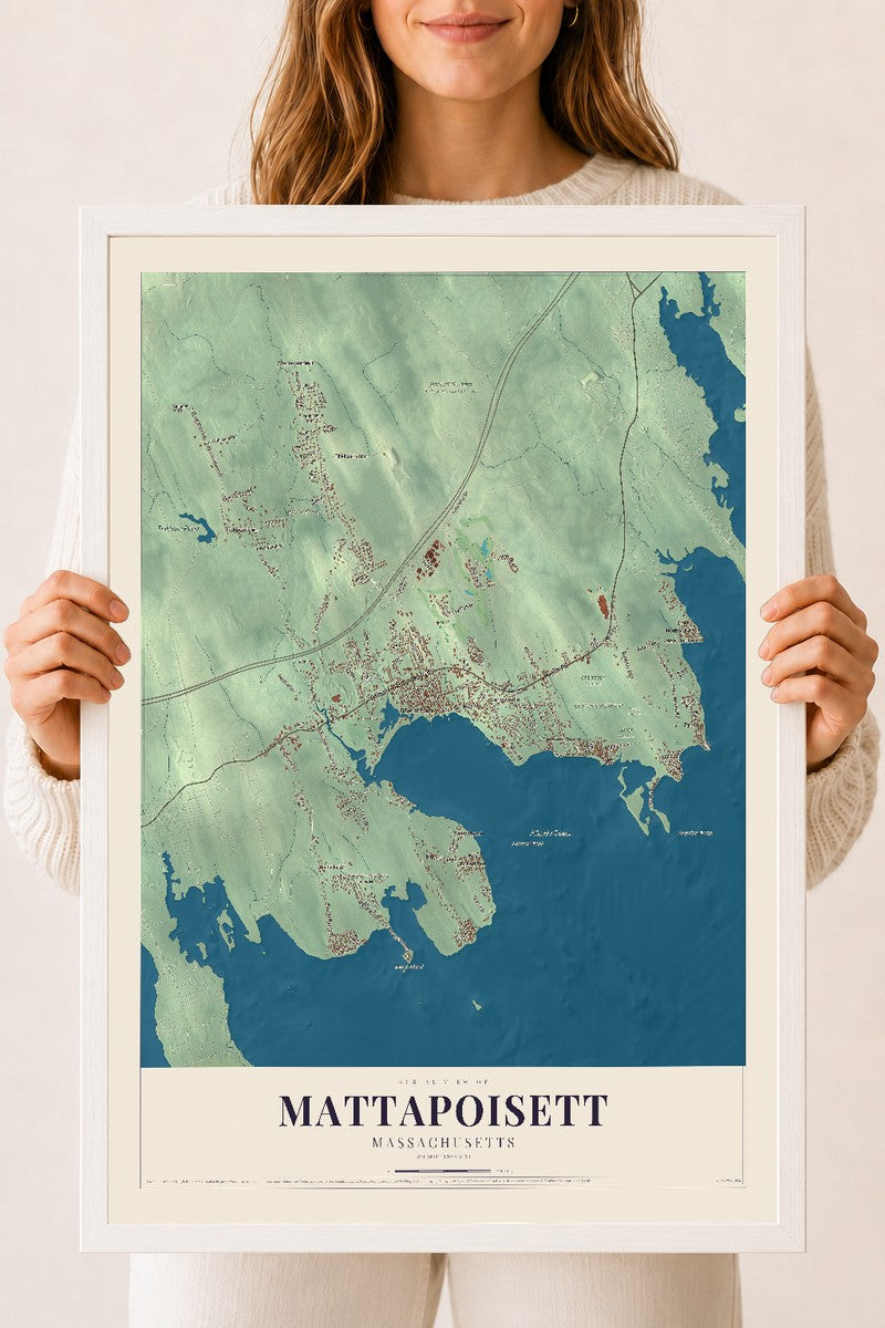 Mattapoisett, Massachusetts map print - 18 x 24 white Ayous wood frame