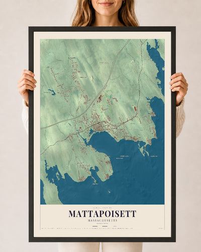 Mattapoisett, Massachusetts map print - 24 x 36 black Ayous wood frame