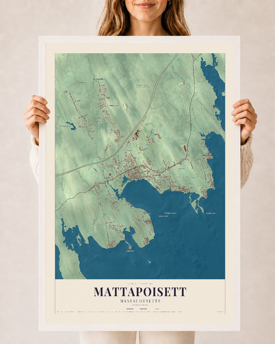 Mattapoisett, Massachusetts map print - 24 x 36 white Ayous wood frame