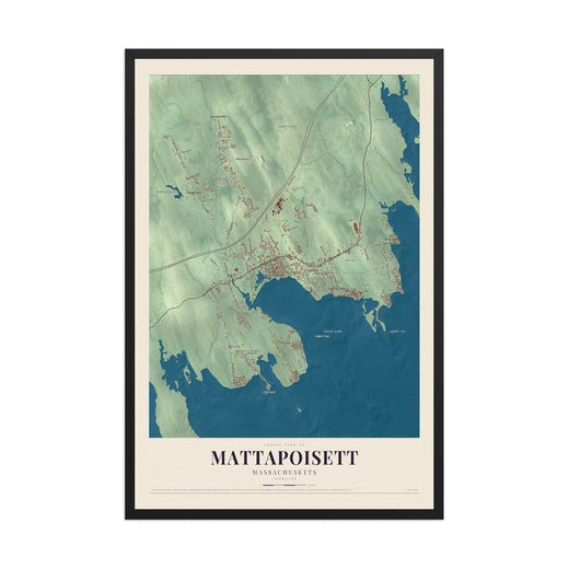Map of Mattapoisett, Massachusetts, 12 x 18 inch print in a black wood frame