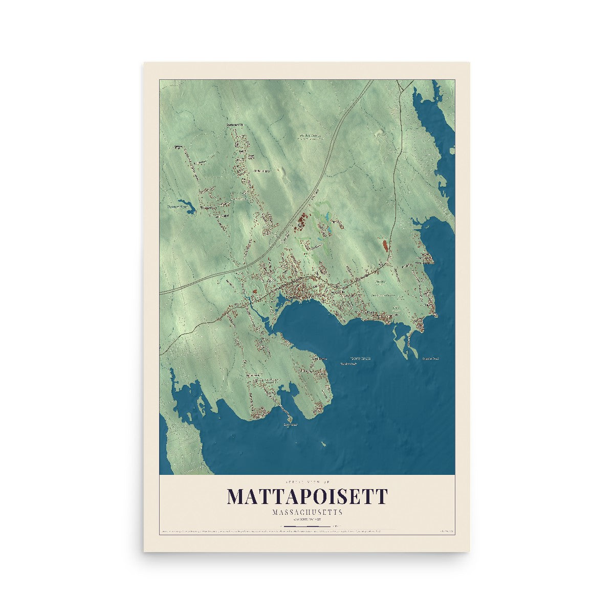 Map of Mattapoisett, Massachusetts, 12 x 18 inch unframed archival matte print