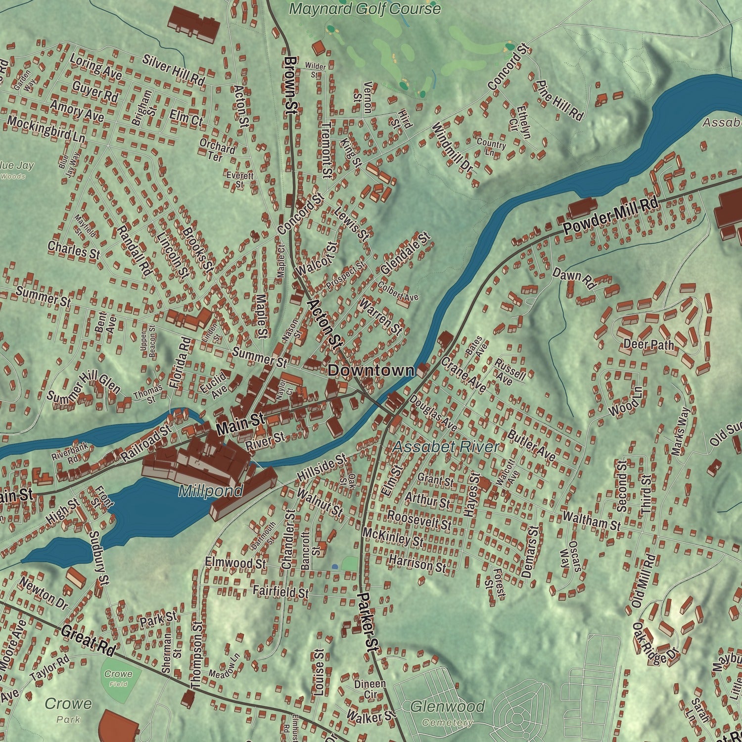 Street and neighborhood detail from the Maynard, Massachusetts map