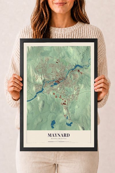 Maynard, Massachusetts map print - 12 x 18 black Ayous wood frame
