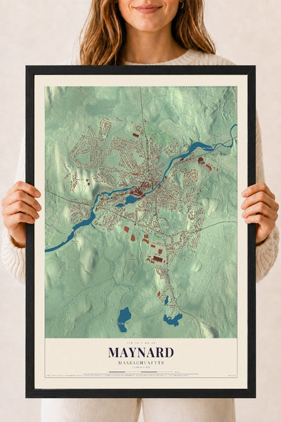 Maynard, Massachusetts map print - 18 x 24 black Ayous wood frame
