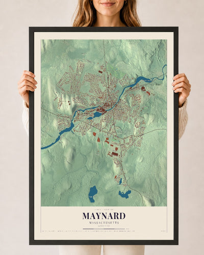 Maynard, Massachusetts map print - 24 x 36 black Ayous wood frame